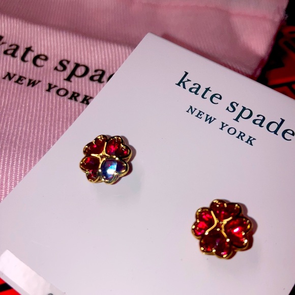 NWT KATE SPADE 4 RUBY CZ HEARTS EARRING POSTS